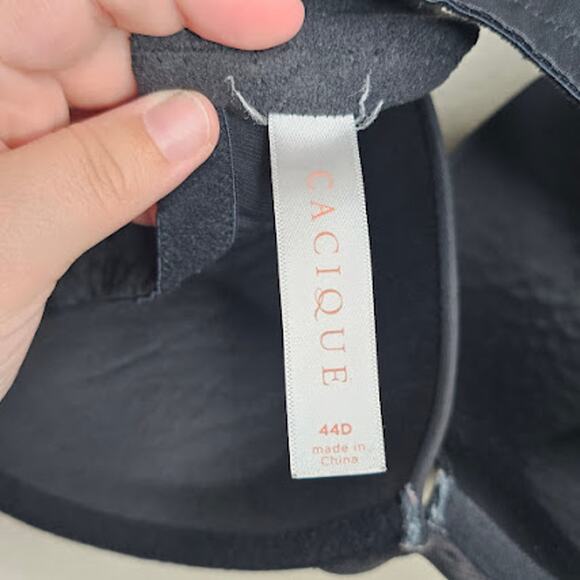 Cacique black push up padded underwire bra Women's size 44D plunge - Picture 4 of 4